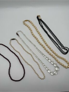 Vintage Multi-Strand Necklace Bundle - Cream, Black, Burgundy, Clear